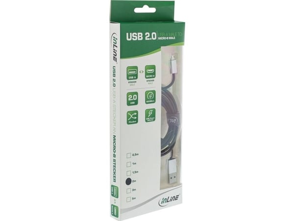 InLine 31750I, 5 m, USB A, Micro-USB B, USB 2.0, Hankjønn/hankjønn, Svart