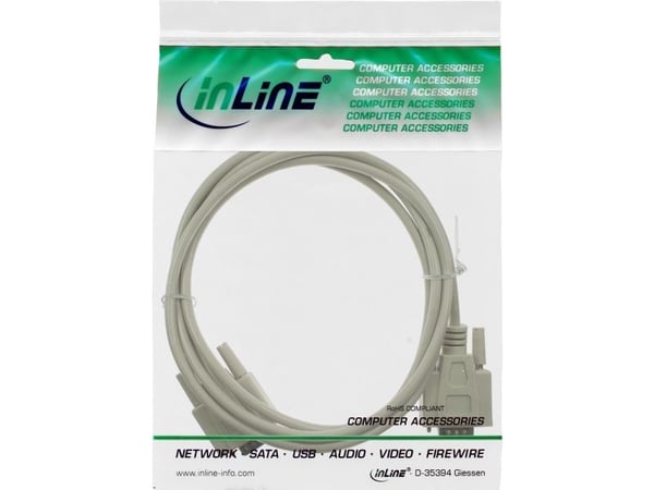 InLine 12215, Beige, 5 m, male 9pin Sub D, male 9pin Sub D, 200 mm, 245 mm