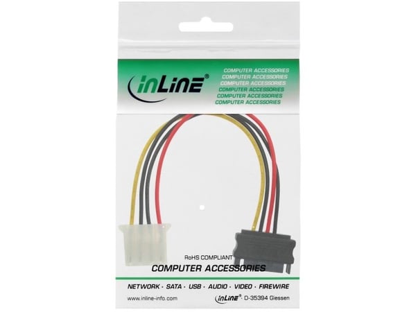 InLine 29669A, SATA 15-pin, 0,3 m, Hankjønn/hunkjønn, Rett, Rett, Flerfarget