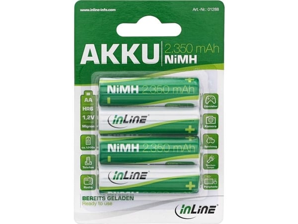 InLine 01288, Ladattava akku, AA, nikkeli-metallihydridi (NiMH), 1,2 V, 4 kpl, 2350 mAh