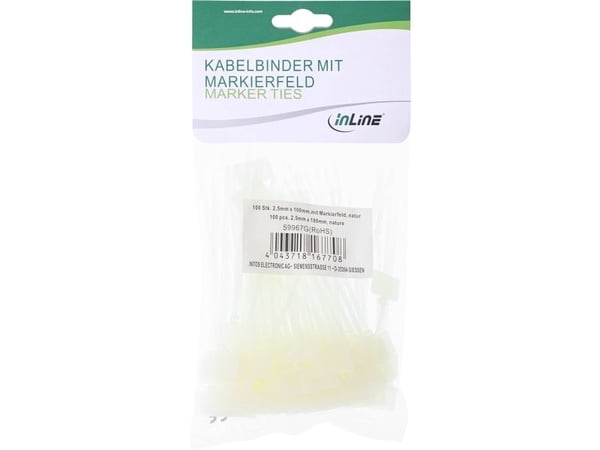 InLine 59967G, Nailon, Valkoinen, 100 mm, 2,5 mm, 2,5 mm, 56 g