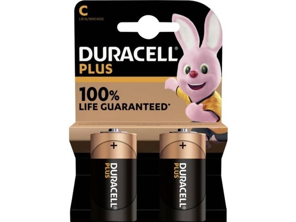 Duracell Plus 100 C, Kertakäyttöinen akku, C, Alkali, 1,5 V, 2 kpl, Monivärinen