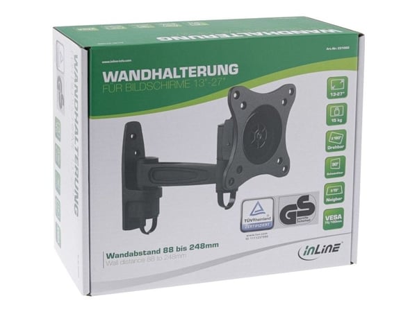 InLine 23106D, 75 x 75 mm, 100 x 100 mm, -15 - 15°, -90 - 90°, Aluminium, Svart