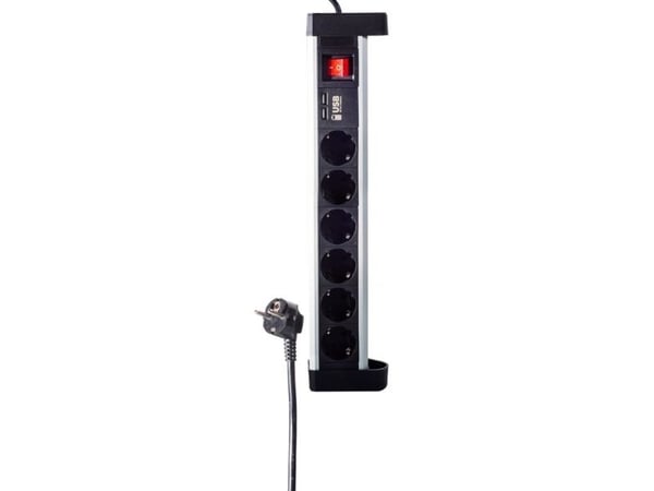 shiverpeaks BS60318, Grunnleggende, Aluminium, Sort, 6 AC-utganger, 1,5 m, TÜV GS