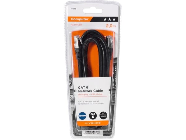 Vivanco 45316, 2 m, Cat6, F/UTP (FTP), RJ-45, RJ-45, Svart