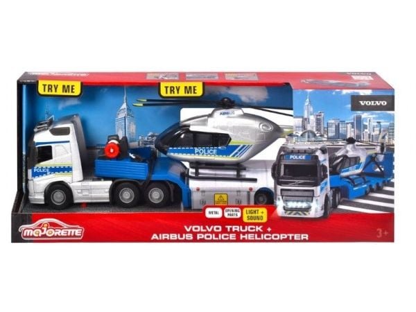 Majorette Majorette Grand poliisi Volvo kuorma-auto perävaunulla ja helikopteri