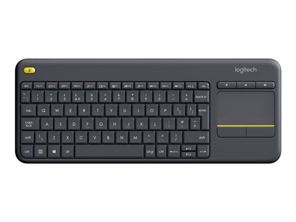 Logitech K400 Plus, Täysikokoinen (100 %), Langaton, Langaton RF, QWERTY, Musta