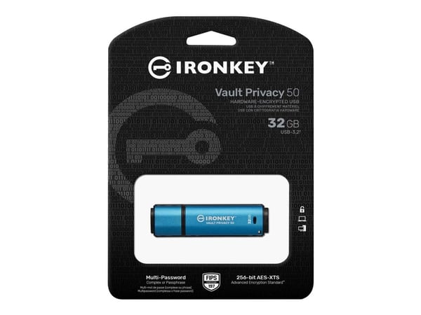 Kingston IronKey Vault Privacy 50 Series - USB-flashstasjon - kryptert - 32 GB - USB 3.2 Gen 1 - TAA-samsvar