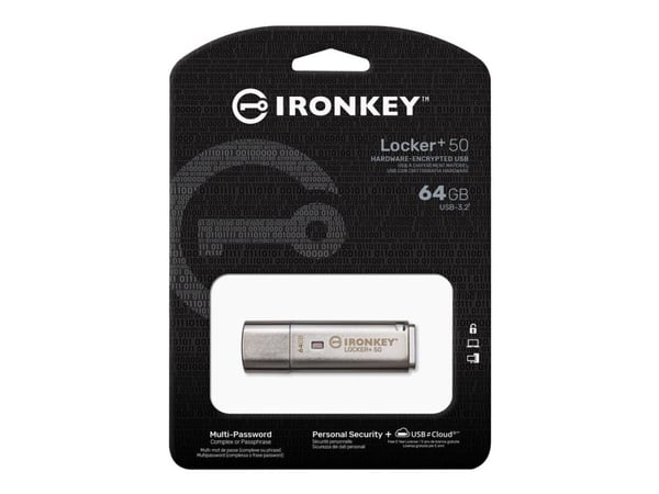 Kingston IronKey Locker+ 50 - USB-flashstasjon - kryptert - 64 GB - USB 3.2 Gen 1