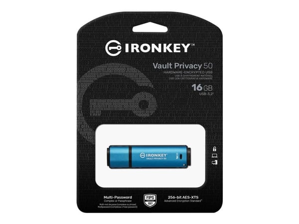 Kingston IronKey Vault Privacy 50 Series - USB-flashstasjon - kryptert - 16 GB - USB 3.2 Gen 1 - TAA-samsvar