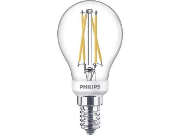 Philips - LED-filamentlyspære - form: P45 - klar finish - E14 - 3.4 W (ekvivalent 40 W) - klasse D - varmt hvitt lys - 2200-2700 K