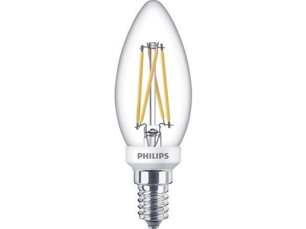 Philips - LED-filamentlyspære - form: B35 - klar finish - E14 - 2.5 W (ekvivalent 25 W) - klasse D - varmt hvitt lys - 2200-2700 K