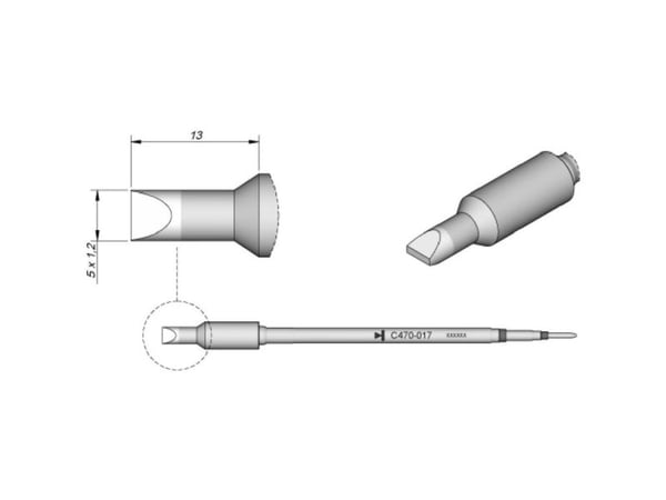 JBC Tools C470017 loddespiss mejselform, rett, spissstørrelse 1,2 mm, innhold 1 stk