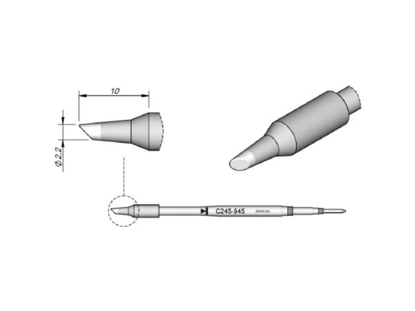 JBC Tools loddespiss rund form, skråskåret spissstørrelse 2,2 mm, spisslengde 10 mm JBC Tools loddespiss rund form, skråskåret spissstørrelse 2,2 mm, spisslengde 10 mm