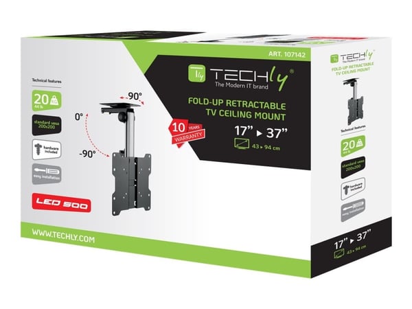 Techly ICA-CPLB-222, 50 x 50 mm, 200 x 200 mm, 0 - 90°, 45°, Terästä, Musta, Hopea