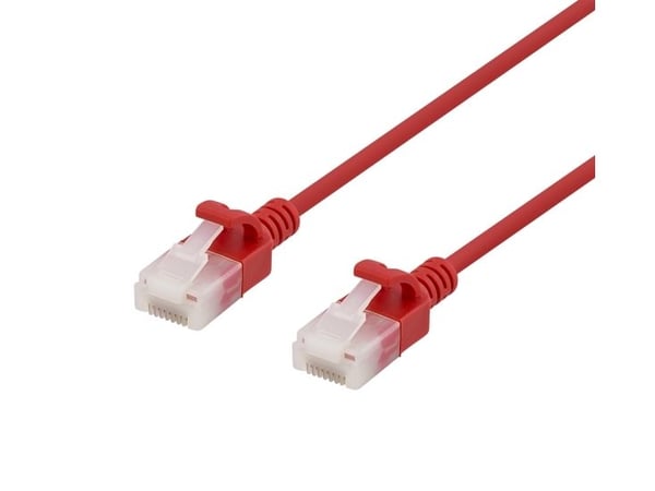 DELTACO - Koblingskabel - RJ-45 (hann) til RJ-45 (hann) - 30 cm - UTP - CAT 6a - halogenfri, formstøpt, uten hindringer - rød