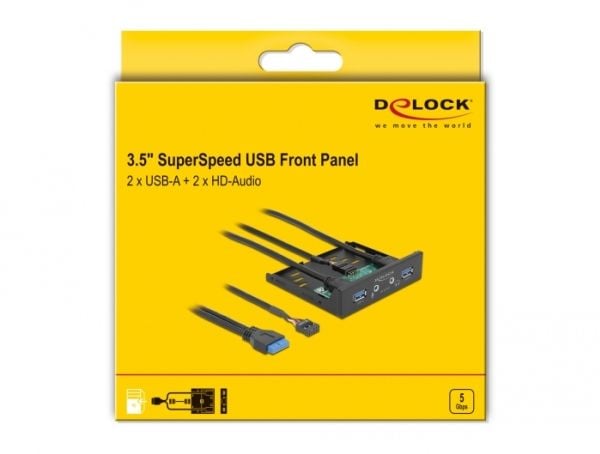 Delock - Lagerbrønnportspanel - lyd x 1, mic x 1, USB 3.2 Gen 1 x 2 - svart