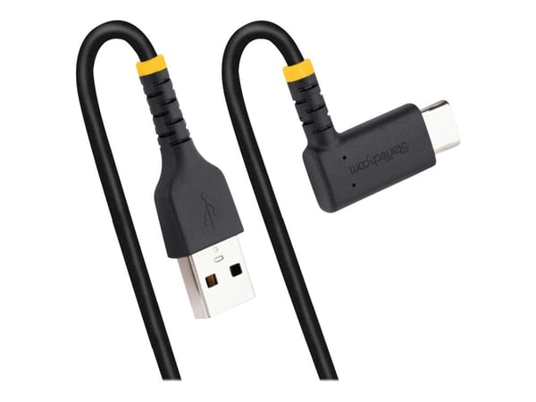 StarTech.com 1 fot (30 cm) USB A til C-ladekabel rett vinkel, kraftig hurtiglading USB-C-kabel, USB 2.0 A til Type-C, slitesterk og robust aramidfi...