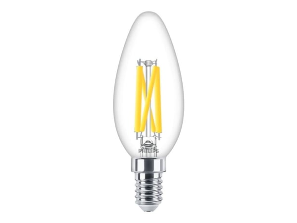 Philips - LED-filamentlyspære - form: B35 - klar finish - E14 - 3.4 W (ekvivalent 40 W) - klasse D - varmt hvitt lys - 2200-2700 K