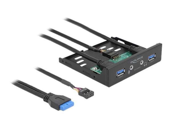 Delock - Portpanel till lagringsfack - ljud x 1, mikrofon x 1, USB 3.2 Gen 1 x 2 - svart