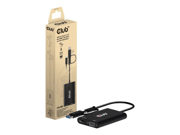Club 3D - Video adapter - USB-C, USB-type A (hann) til HDMI, HD-15 (VGA) (hunn) - 4K30 Hz (3840 x 2160) støtte (HDMI), 1080p-støtte 60 Hz (VGA), Do...