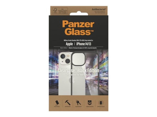 PanzerGlass HardCase - Black Edition - baksidedeksel for mobiltelefon - herdet glass, 100 % resirkulert plast - svart, gjennomsiktig - for Apple iP...