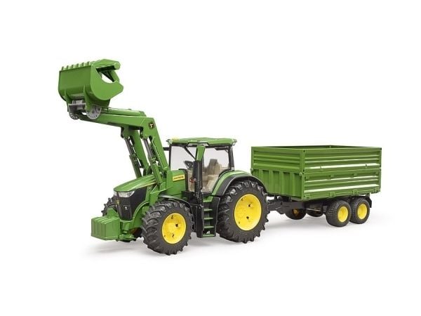 Bruder John Deere 7R 350 tractor with frontloader and tipping trailer toy