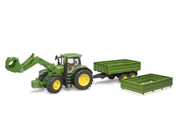 Bruder John Deere 7R 350 tractor with frontloader and tipping trailer toy