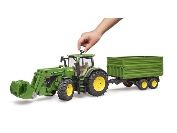 Bruder John Deere 7R 350 tractor with frontloader and tipping trailer toy