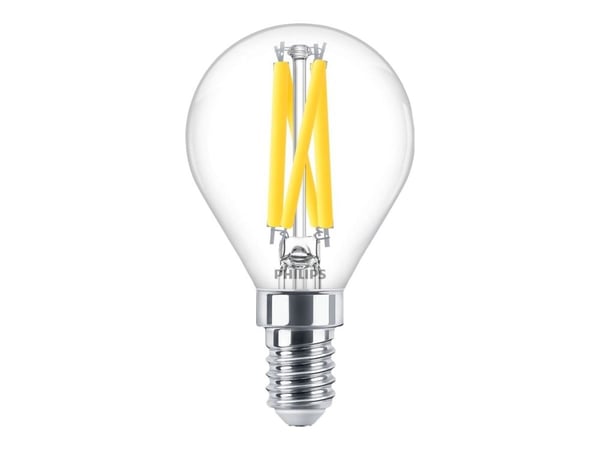 Philips - LED-filamentlyspære - form: P45 - klar finish - E14 - 3.4 W (ekvivalent 40 W) - klasse D - varmt hvitt lys - 2200-2700 K