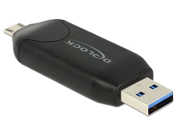 Delock Micro USB OTG Card Reader + USB 3.0 A male - Kortleser (MS, MMC, SD, microSD, SDHC, SDXC) - USB 2.0/USB 3.0