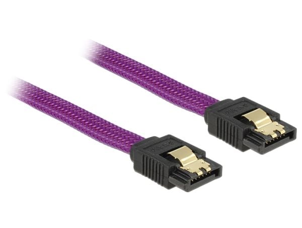 Delock Premium - SATA-kabel - Serial ATA 150/300/600 - SATA (hann) til SATA (hann) - 30 cm - låst - purpur