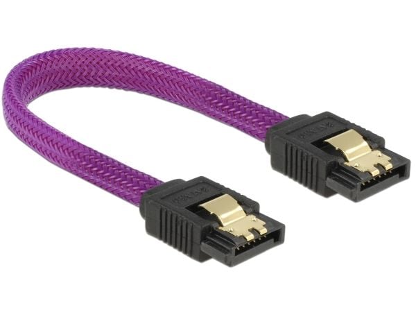 Delock Premium - SATA-kabel - Serial ATA 150/300/600 - SATA (hann) til SATA (hann) - 10 cm - låst - purpur