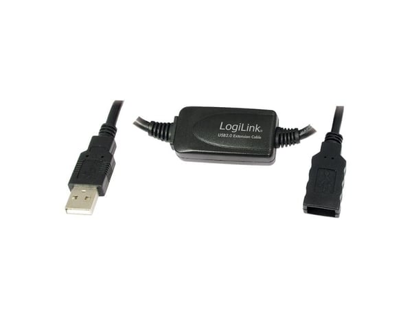 LogiLink 25M USB 2.0 - USB 2.0 M/F, 25 m, USB A, USB A, USB 2.0, Hankjønn/hunkjønn, Sort
