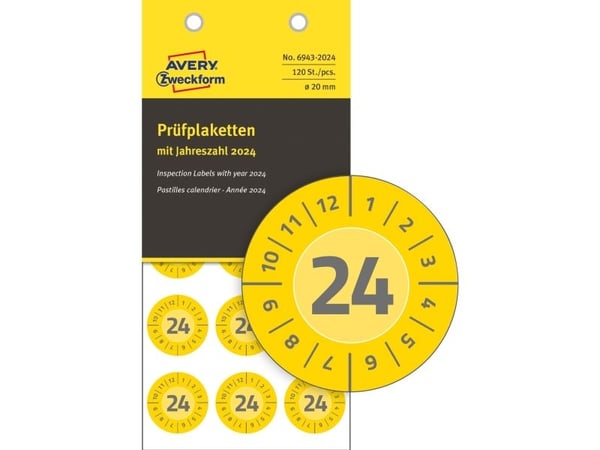 AVERY Avery 6943-2024 Ø 20 mm, 120 tarraa, keltainen keltainen keltainen keltainen 152x70x3,5mm (8kpl) - (8 kpl/läpipainopakkaus)