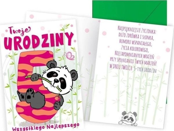 KUKARTKA gratulasjonskort B6 5-års bursdag 5 panda