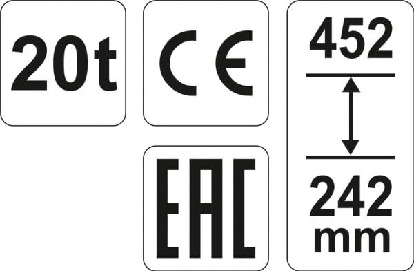Yato YT-17007, Bil, 20000 kg, Mekanisk jekk, 24,2 cm, 45,2 cm, Sort