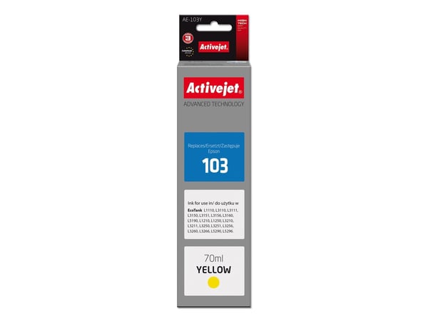 Activejet AE-103Y muste (korvaava Epson 103 C13T00S44A; Supreme; 70 ml; keltainen)
