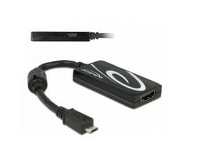 Delock - Video/audio-adapter - 5 pin Micro-USB (MHL) hann til HDMI, Micro-USB type B (kun strøm) hunn - 20 cm - svart - 4K-støtte
