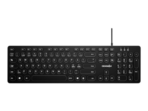 Gear4U KK-10 - Tastatur - round key caps - USB - Nordisk - svart