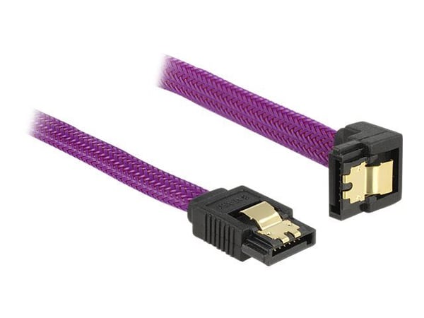 Delock Premium - SATA-kabel - Serial ATA 150/300/600 - SATA (hann) til SATA (hann) - 50 cm - låst, 90° kontakt - purpur