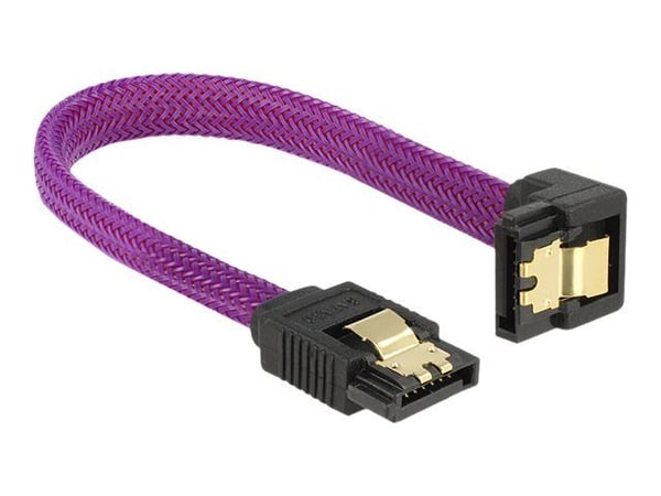 Delock Premium - SATA-kabel - Serial ATA 150/300/600 - SATA (hann) til SATA (hann) - 10 cm - låst, 90° kontakt - purpur