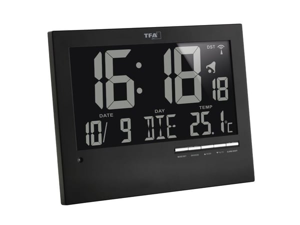 TFA - Herätyskello - elektroninen - työpöytä, seinäkiinnitettävä - musta