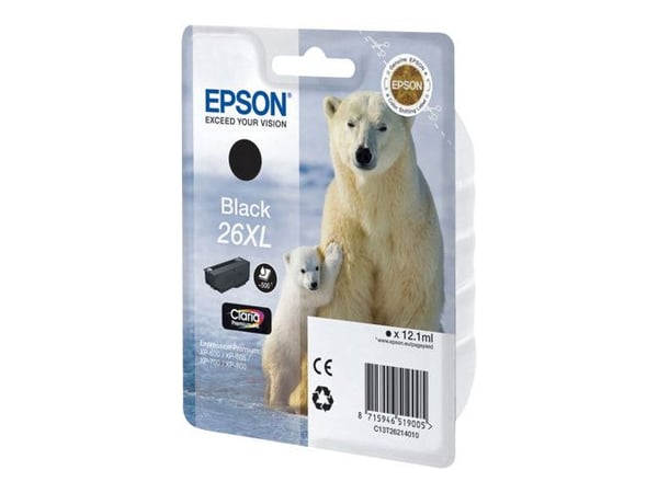 Epson 26XL - 12.2 ml - XL - svart - original - bläckpatron - för Expression Premium XP-510, 520, 600, 605, 610, 615, 620, 625, 700, 710, 720, 800, ...