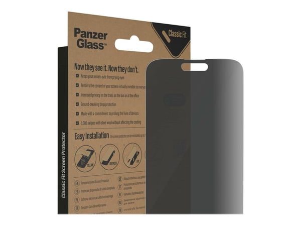 PanzerGlass ® Privacy Screen Protector iPhone 14 Pro Max | Classic Fit, Apple, Apple - iPhone 14 Pro Max, Asennus kuivana, Naarmuuntumisenkestävä, ...