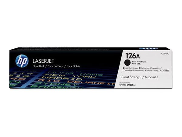HP 126A, alkuperäinen musta LaserJet-värikasetti, kaksoispakkaus, 2400 sivua, Musta, 2 kpl