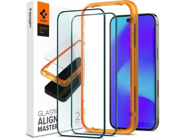 Spigen Glas tR Align Master, Apple, iPhone 14 Pro, Ripebestandig, Gjennomsiktig, 2 stykker
