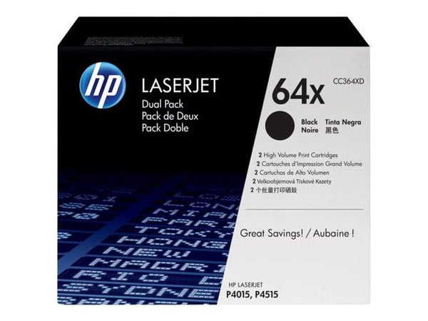 HP 64X - 2-pack - Lång livslängd - svart - original - LaserJet - tonerkassett (CC364XD) - för LaserJet P4015dn, P4015n, P4015tn, P4015x, P4515n, P4...
