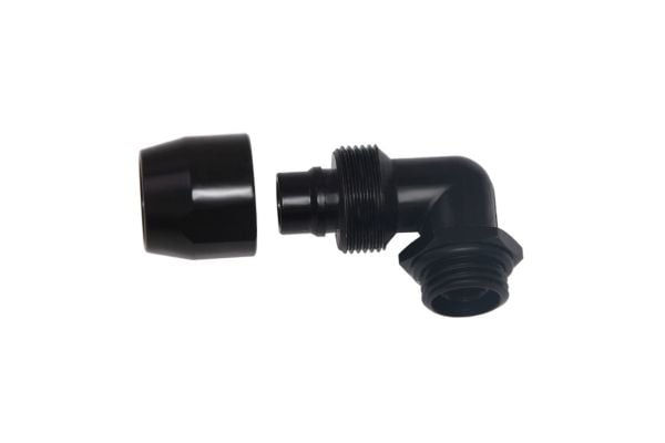 Alphacool 17455, Musta, Liitin, Messinki, 1/4", 90°, 27 mm