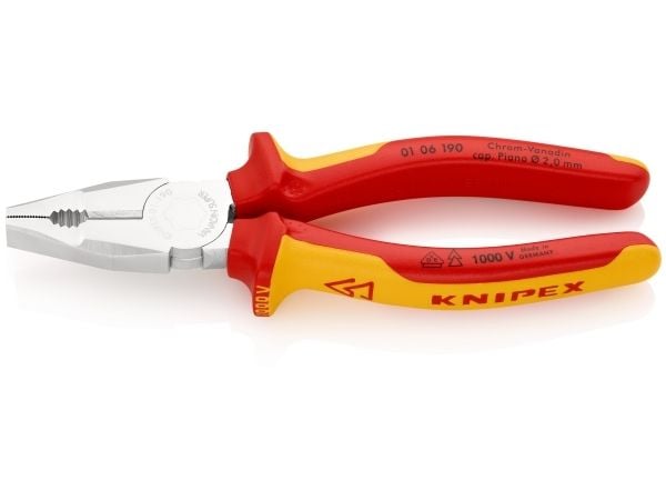 Knipex 01 06 190, Lineman-tång, Kromvanadinstål, Plast, Orange, Röd, 190 mm, 320 g